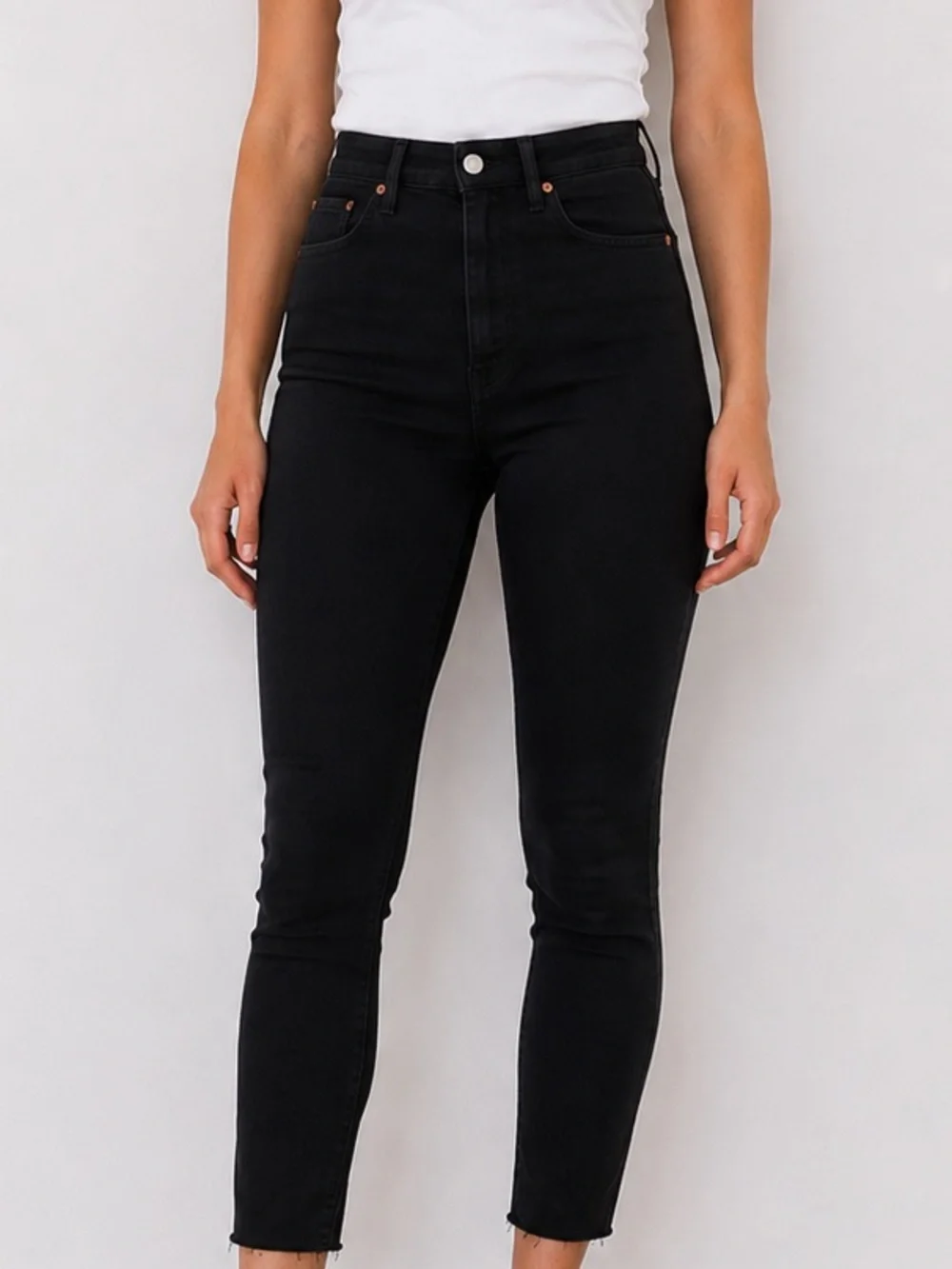 Re/Done Black High Rise Button Fly Skinny Ankle Cropped Jeans 26